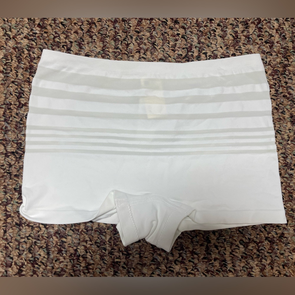 Aerie Super-chill Seamless White Striped Boy-short Underwear, Size Small